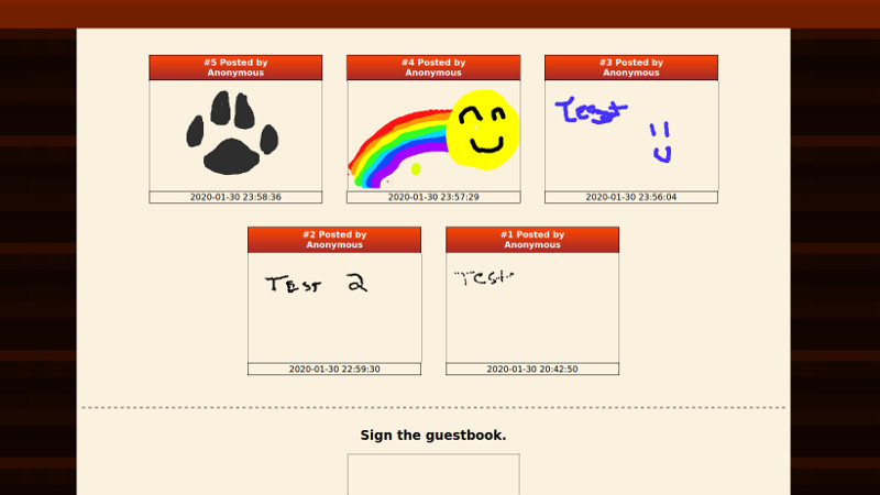 Screenshot of the guestbook in action showing several test drawings.